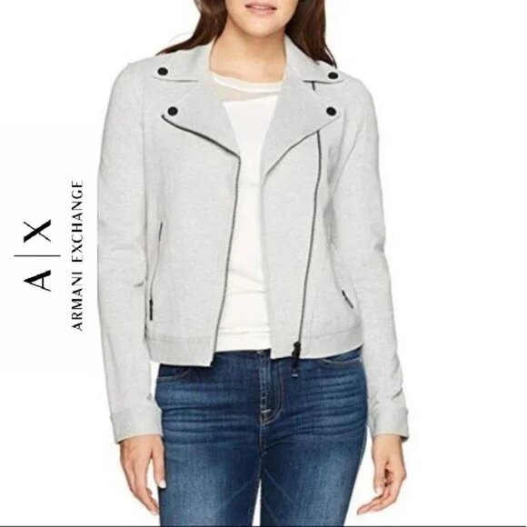 A | X ARMANI EXCHANGE GREY MOTO JACKET sz L - Picture 1 of 8